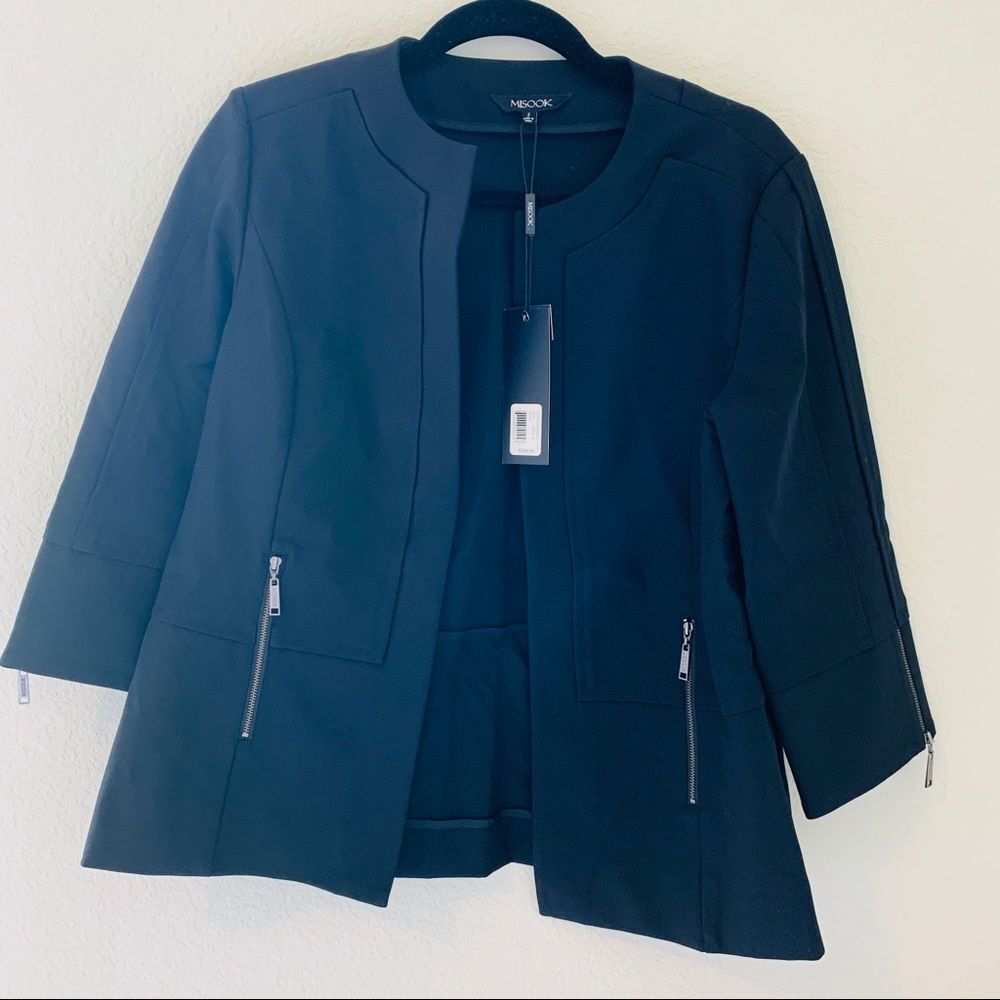 New $388 Misook Black Zipper blazer Jacket Small S